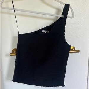 100% Linen Reformation Black One-Shoulder Top